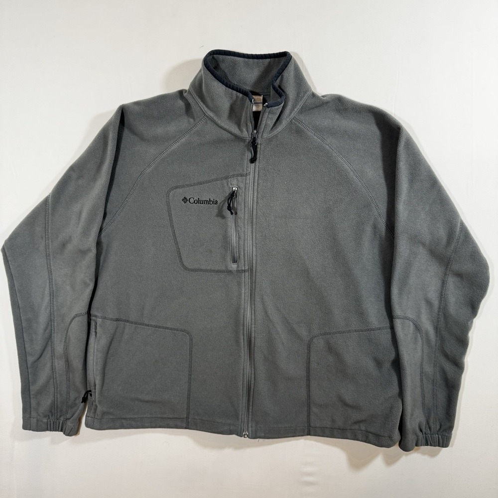 Columbia Men Full Zip Basic Jacket Solid Polyester Gray‎ Size 2XL Fleece Pockets